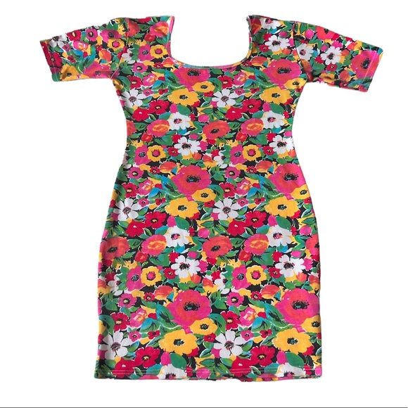 Vintage EXPRESS TRICOT floral bodycon dress 90s 80s - Picture 4 of 6